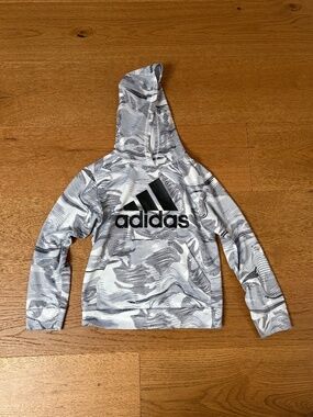 Adidas Camo Allover Print Pullover Hoodie White/Black/Gray Marbled Size Youth M